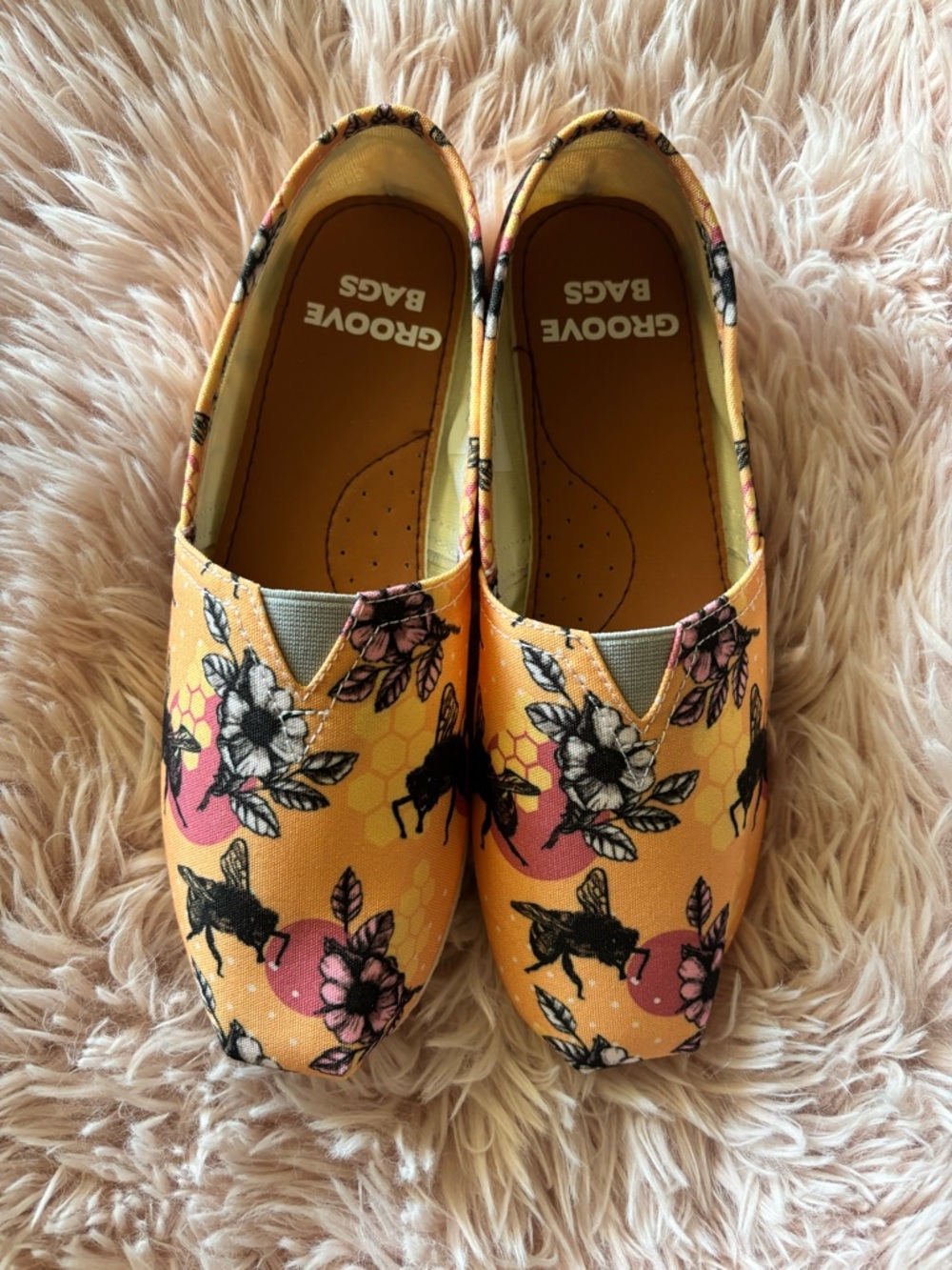 Yellow Floral/ bee Slip-On Shoes